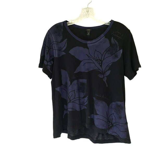 J. Crew Women's Stretchy Knit Short Sleeve Pullover Floral Tee in XS Purple - Picture 1 of 8